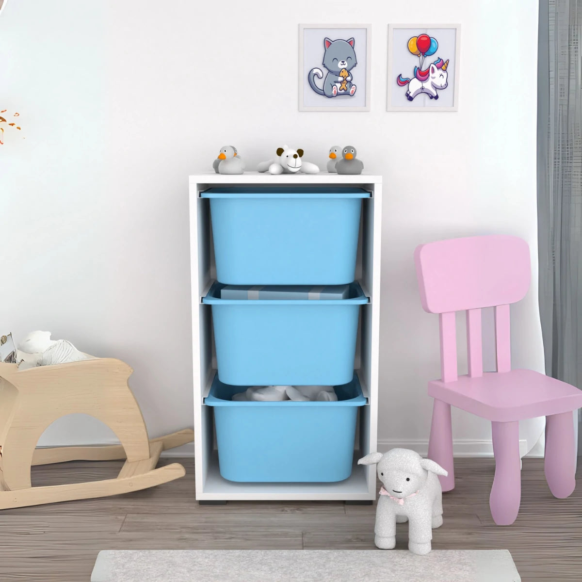 Bronz 3 Large Bin Multipurpose Cupboard Pantry Toy Cabinet, Toy Storage