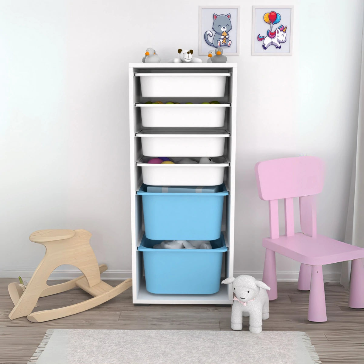 Cara 6 Körbe Mehrzweckschrank Speisekammer Spielzeugschrank Spielzeugaufbewahrung