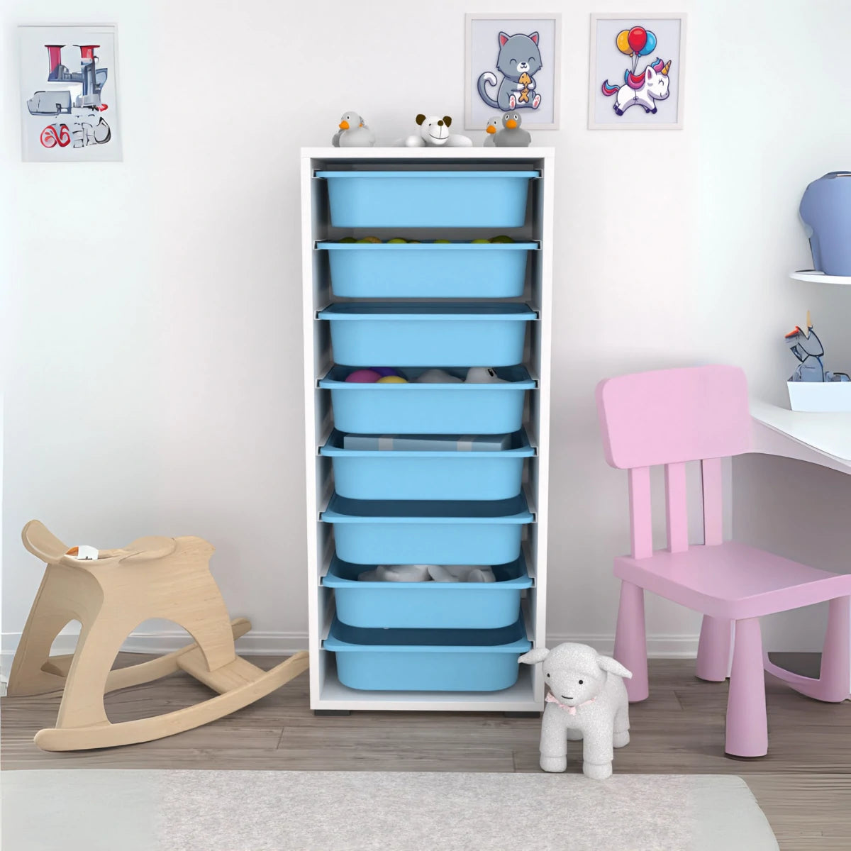 Cara 8 Bins Multipurpose Cupboard Pantry Toy Cabinet, Toy Storage