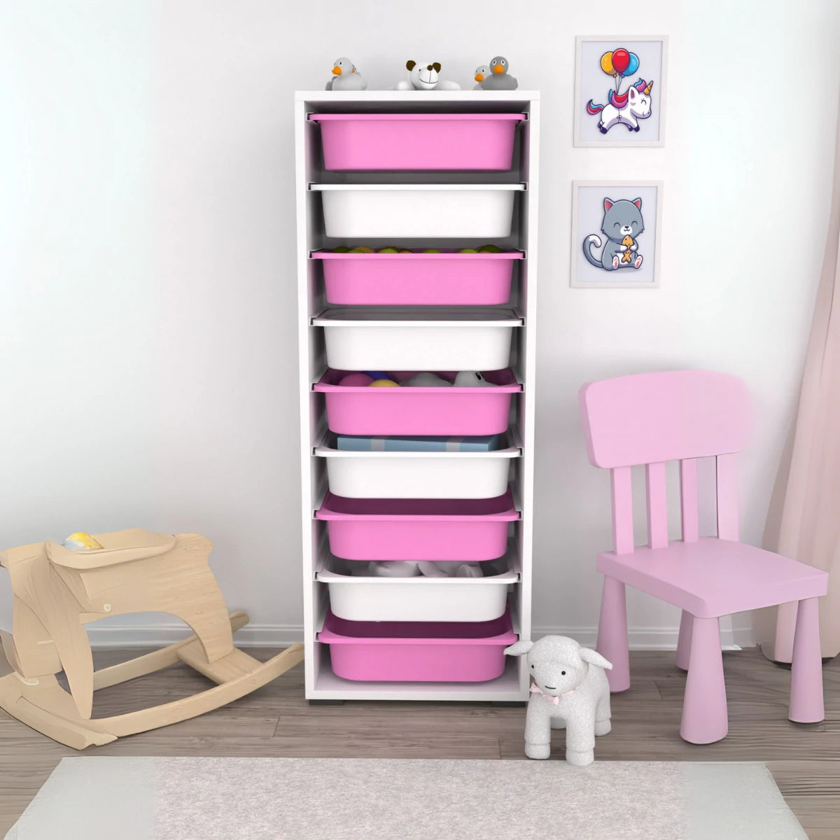Zola 9 Bins Multipurpose Cupboard Pantry Toy Cabinet, Toy Storage