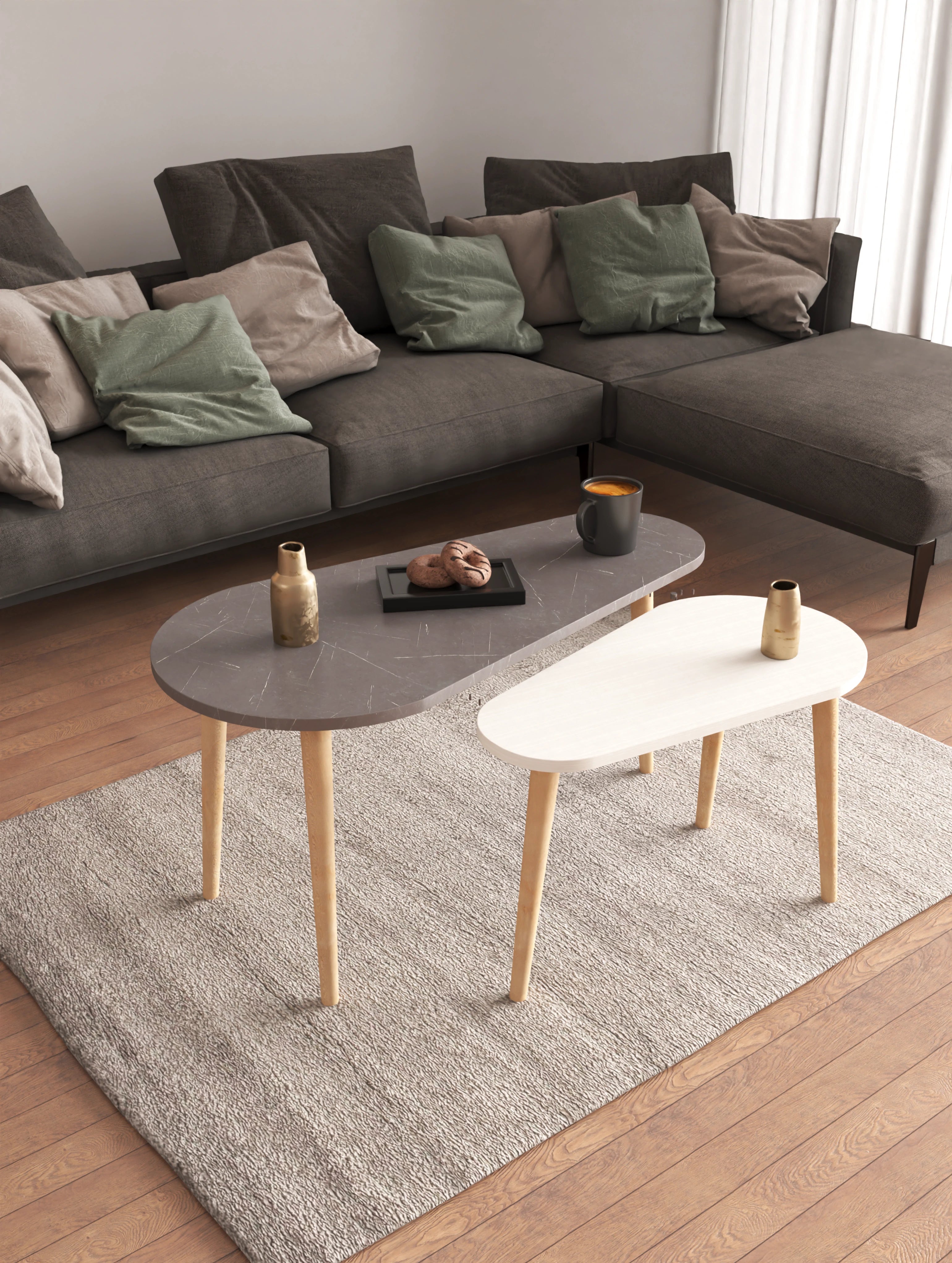 Pear 2-Piece Coffee Table Set – Modern Wooden Center Tables for Living Room or Office – Stylish and Versatile Design