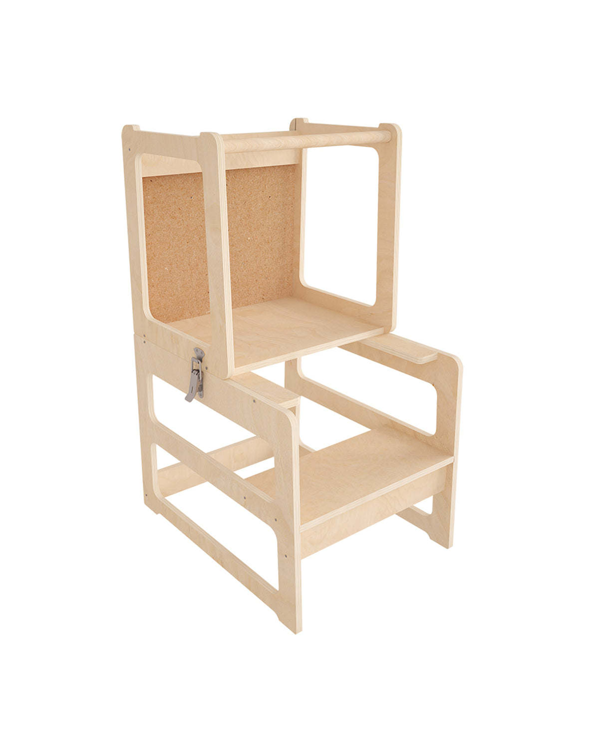 Montessori Natural Wood Learning Tower – Foldable Step Stool with Removable Anti-Drop Rail, Safe Kitchen Helper for Toddlers