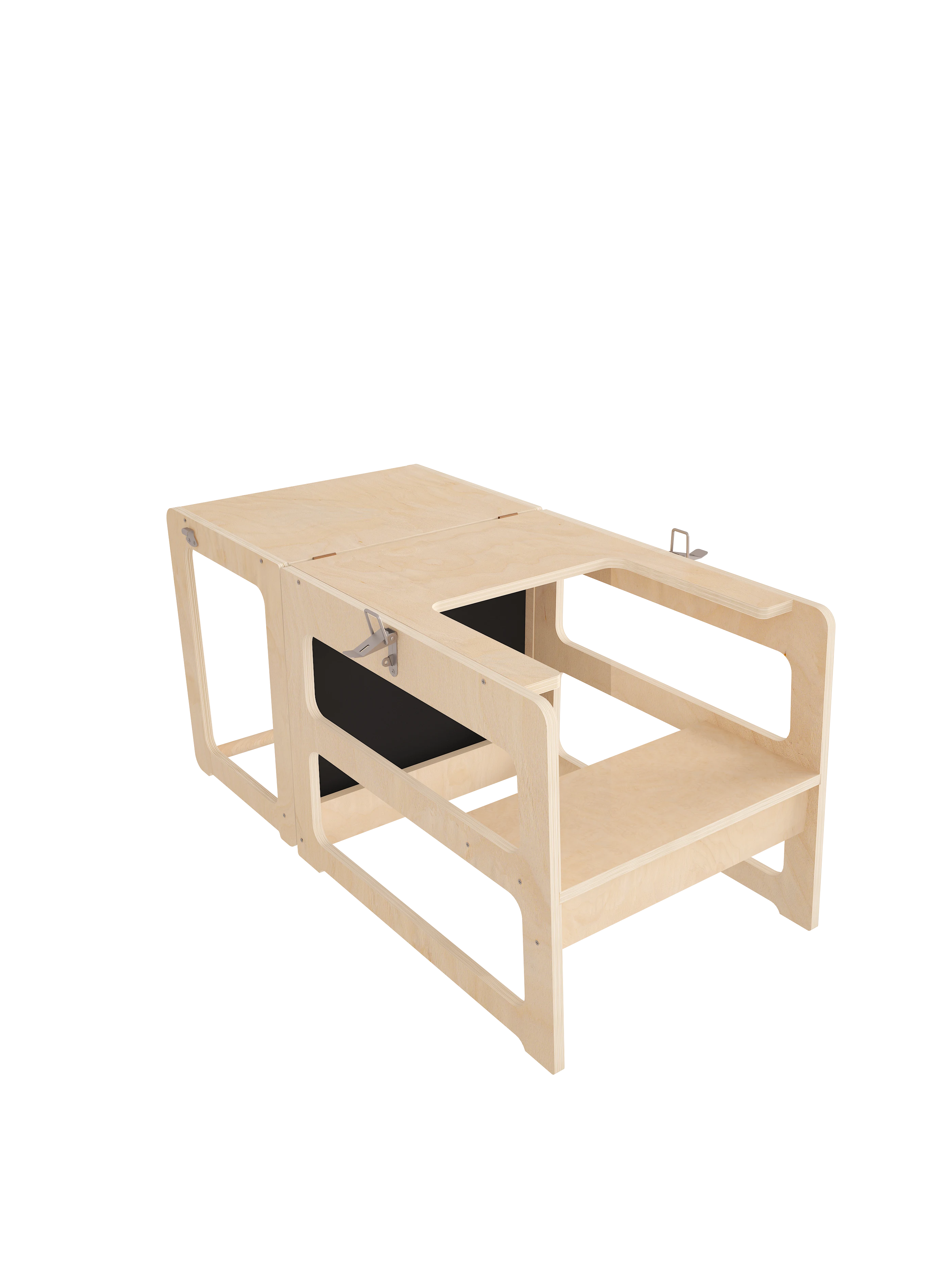 Montessori Natural Wood Learning Tower – Foldable Step Stool with Removable Anti-Drop Rail, Safe Kitchen Helper for Toddlers